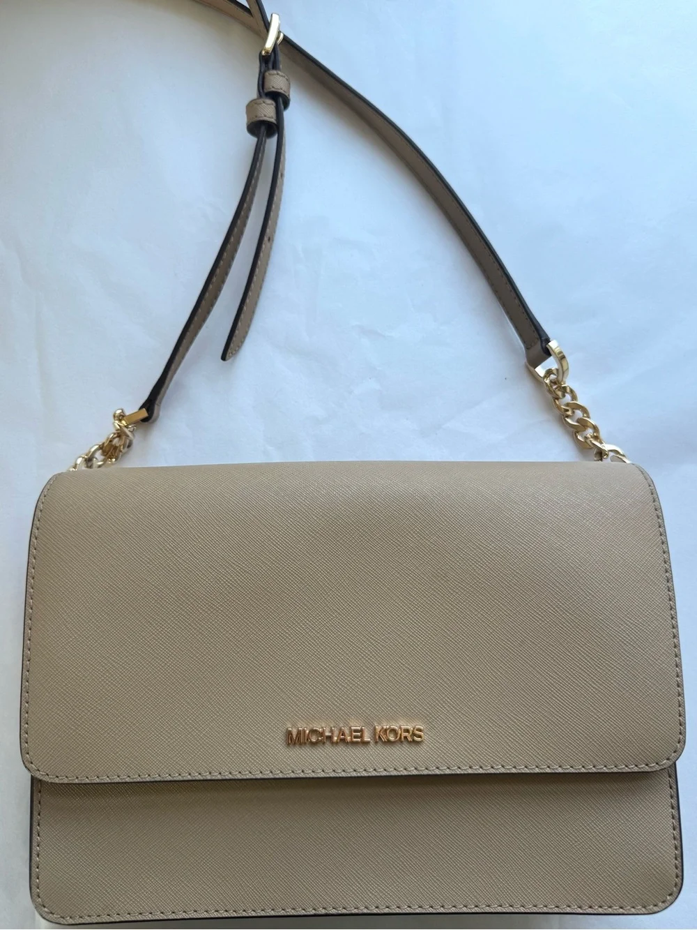 Michael Kors Daniela Saffiano Leather Crossbody Bag Gold Chain
